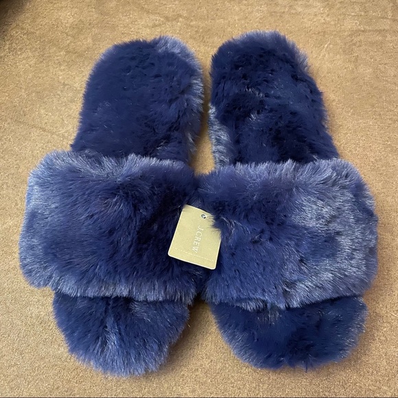J. Crew Shoes - NWT J Crew Blue Fur Slippers - size 8